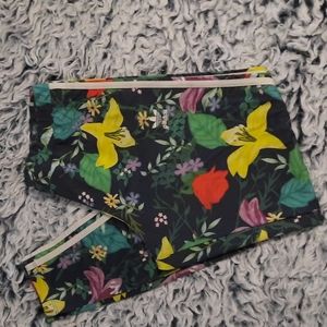 Adidas Athletic Leggings Blue Floral Hibiscus Women's Large